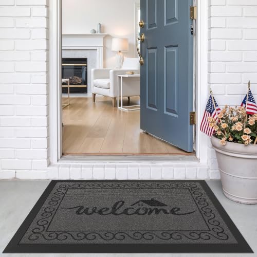 LUMI Outside Welcome Door Mat 20x32, Non-Slip Heavy Duty Dirt Trapper, Grey - color: Grey Welcome Home, size: 20"x32"