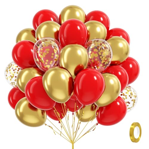 60pcs Red and Gold Balloons 12inch with Confetti Balloons - color: Red Gold