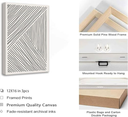 LAJDXSX 3 Pcs Minimalism Abstract Boho Lines Canvas Wall Art - color: Black Lines, size: 16x24in-Canvas