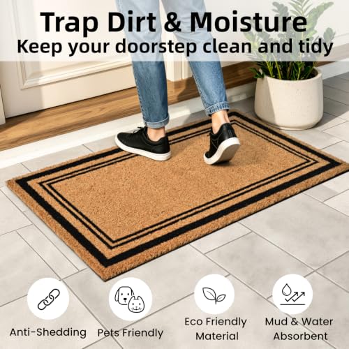 Natural Coir Welcome Door Mat Outside Inside Entrance 17x30 Border - color: Border