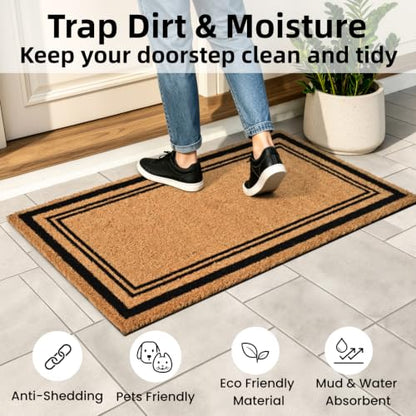 Natural Coir Welcome Door Mat Outside Inside Entrance 17x30 Border - color: Border