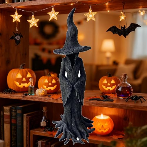 Halloween Witch Statue – 11.81" Gothic Resin Figurine, Retro Magician Decor, Dark Fantasy Ornament for Home, Festival, and Party Display