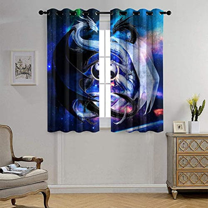 Cool Japanese Dragon Blackout Curtains for Bedroom,Fantasy Galaxy Cloud Black White Dragon Yin Yang Room Darkening Window Curtains with Grommets - 2 Panels 45L x 21W - color: Cool Japanese Dragon, size: 42"W x 45"L (Pack of 1)