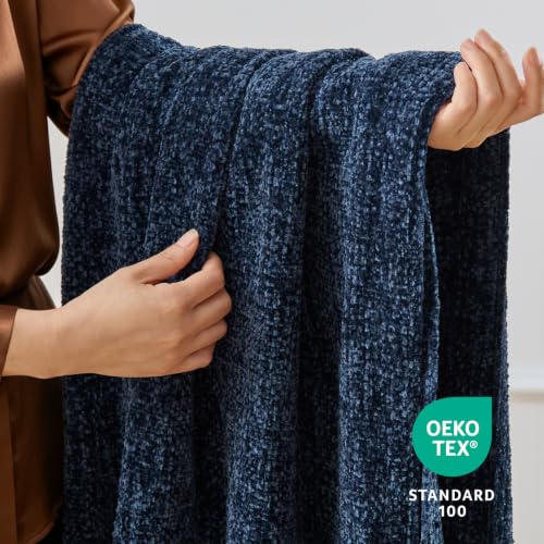 BEDELITE Soft Cozy Chenille Knit Throw Blanket with Tassel,Farmhouse Boho - color: Navy, size: Throw(50"x60")
