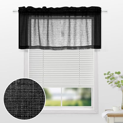 KOUFALL Black Valances for Windows,Sheer Gauze Lace Look Valance Curtains for Kitchen Living Room Bathroom,18 Inch Length - color: Black