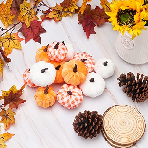 Pumpkin Decor Fake Foam Harvest Decorative Velvet Pumpkins Set of 12 Mantel Table Centerpiece Farmhouse Thanksgiving Fall Decorations for Home