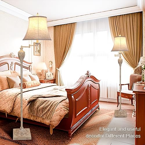 Traditional Floor Lamp with 350° Swing Arm, 3 Color Temperatures,White Wash - color: White