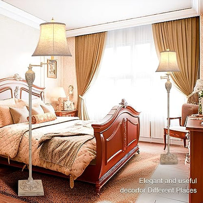 Traditional Floor Lamp with 350° Swing Arm, 3 Color Temperatures,White Wash - color: White