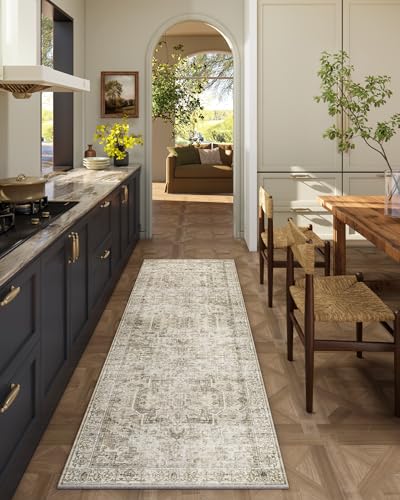 Machine Washable Kitchen Runner Rugs: 2'x6' Hallway Rug Non Slip Low Pile Stain Resistant Soft Carpet Runners for Hallways Indoor Entryway Kitchen Laundry Room Bedroom Farmhouse - color: Brown and Cream, size: 2' x 6' (Rectangular)