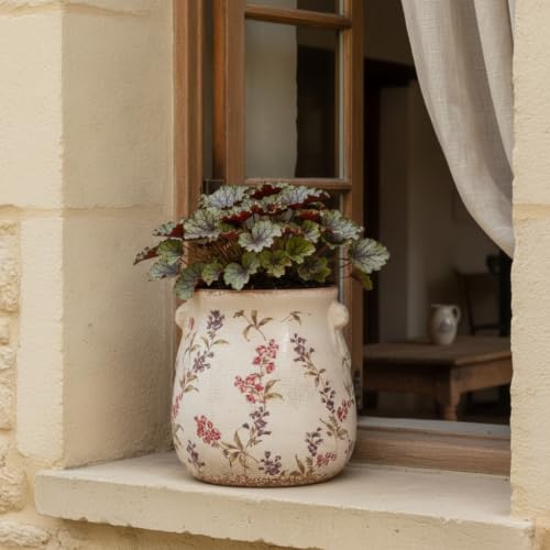 French Country Ceramic Plant Pot & Kitchen Utensil Holder for Countertop - color: Cottage Meadow