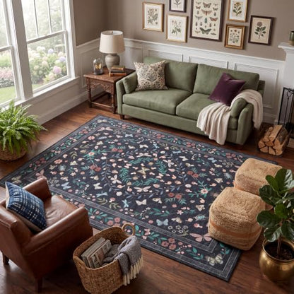 GarveeHome 8x10 Large Living Room Rug Machine Washable Low Pile Insect Rug - color: Black, size: 8'x 10'(Rectangular)