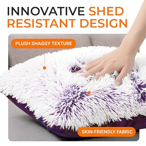 Cheer Collection Throw Pillows for Couch and Bed, Soft Shaggy Throw Pillows with Inserts Included, Cozy Long Hair Faux Fur Pillows - Set of 2-18" x 18" - Purple - color: Purple Ombre, size: 18 x 18-Inch