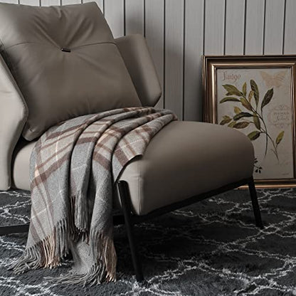 EP Mode 100% Pure Cashmere Throw Blanket for Sofa, Grey Tartan - color: Grey Tartan