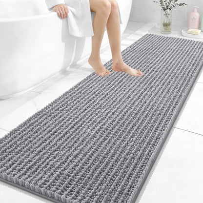 OLANLY Bathroom Runner Rugs 70x24, Thick Soft Absorbent Chenille Bath Rugs - color: Grey, size: 70" x 24"
