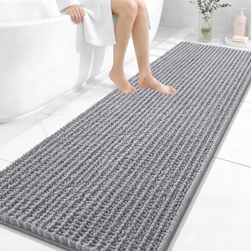 OLANLY Bathroom Runner Rugs 70x24, Thick Soft Absorbent Chenille Bath Rugs - color: Grey, size: 70" x 24"