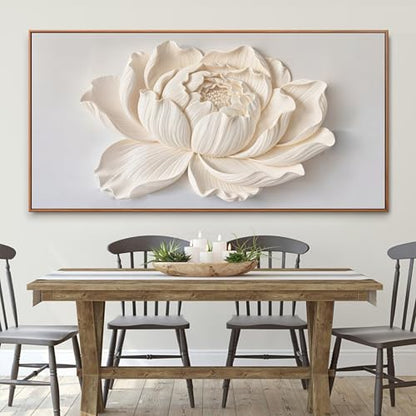 Large Framed Canvas White Flower Wall Art For Living Room 29" X 58" - color: white flower, size: 58"L x 29"W