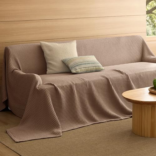 Bedsure Lightweight 100% Cotton Waffle Blanket, 120x94, Coffee Brown - color: Coffee Brown, size: Oversized King (120" X 94")