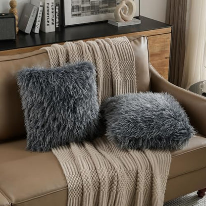 FUTEI Pack of 2 Faux Wool Throw Pillow Covers 18x18 Inch, Dark Grey - color: Dark Grey