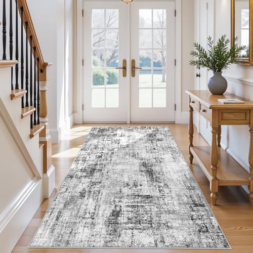 4x7 Rug for Wide Hallway: Modern Neutral Living Room Rug Black - color: Black, size: 4' x 7' (Runner)