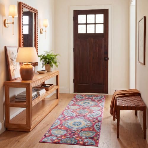 SAFAVIEH Madison Collection Runner Rug - 2'3" x 14', Fuchsia & Gold, Boho Chic Glam Paisley Design, Non-Shedding & Easy Care, Ideal for High Traffic Areas in Living Room, Bedroom (MAD600A) - color: Fuchsia/Gold, size: 2'3" x 14' (Runner)