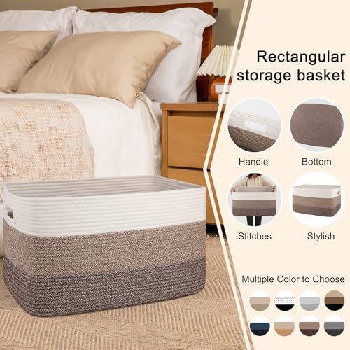 OIAHOMY Blanket Basket Laundry Basket Dog Toy Basket 75L Dark Brown - color: Gradient Dark Brown, size: 22”x17”x12”