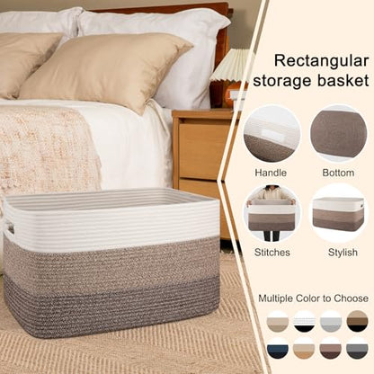 OIAHOMY Blanket Basket Laundry Basket Dog Toy Basket 75L Dark Brown - color: Gradient Dark Brown, size: 22”x17”x12”