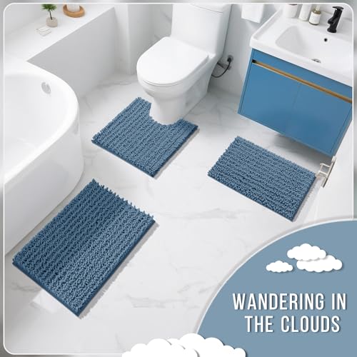 Yimobra Bathroom Rugs Sets 2 Piece, Super Absorbent Bath Mat Set,Denim Blue - color: Denim Blue, size: 32''x20''+24''x17''