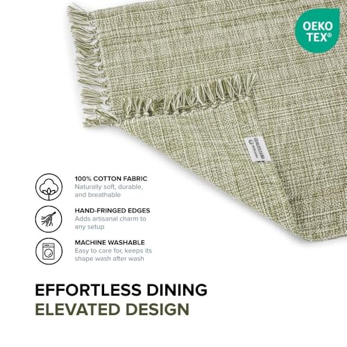 Cotton Placemats Set of 6-13x19 Inch, Woven Chambray Place Mats, Durable & Elegant for Dining Table, Wedding, Restaurant, Machine Washable, Oeko-TEX Certified - Green - color: Green - Chambrey