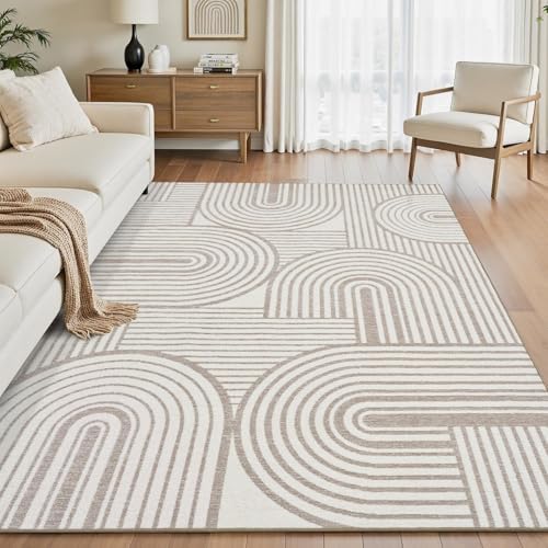 Beige Neutral 6x9 Area Rugs Textured Tufted Rugs for Living Room Bedroom Rug-Carpet Cream Ivory Washable Geometric Moroccan Modern Rug - color: Beige, size: 6' x 9' (Rectangular)