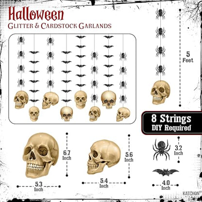 KatchOn Glitter Skull Garland for Halloween, Pack of 8