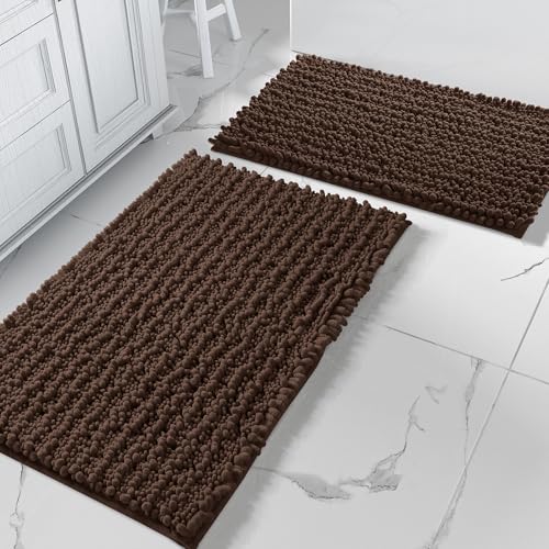 Yimobra Bathroom Rugs Sets 2 Piece, Super Absorbent Bath Mat Set, Brown - color: Brown, size: 32''x20''+24''x17''