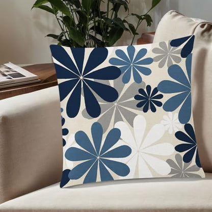 COMMINY Blue Beige Pillow Covers 18x18 Set of 6 Floral Throw Pillow Covers - color: Blue White Beige, size: 18" x 18" (Pack of 6)