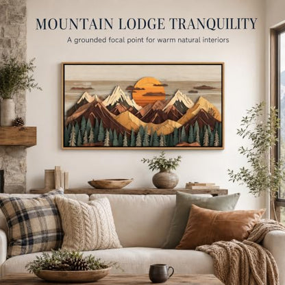 Framed Large Woodland Mountain Canvas Wall Art 16x32 Inch