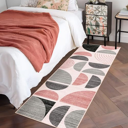 MUJOO Pink Runner Rug Washable,Boho 2x6 Area Rugs Non Slip Modern Abstract - color: Pink and Grey, size: 2' x 6' (Rectangular)