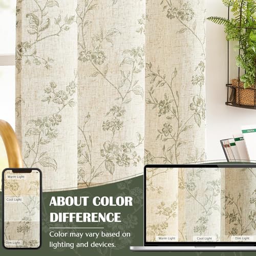 jinchan Floral Linen Kitchen Tier Curtains, 24 Inch, 2 Panels, Green - color: Alisa Green, size: 26"W x 24"L (Pack of 2)