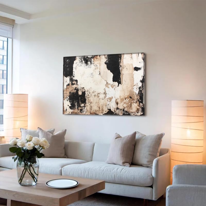 EVERLASTING STROKES Modern Abstract Textured Canvas Wall Art Black Cream Painting for Living Room Bedroom Home Office Decor (001,12 * 18in) - size: 12*18in