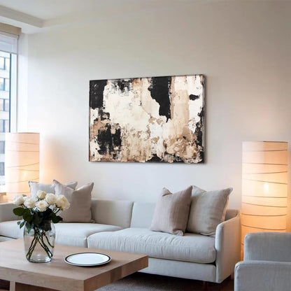 EVERLASTING STROKES Modern Abstract Textured Canvas Wall Art Black Cream Painting for Living Room Bedroom Home Office Decor (001,20 * 30in) - size: 20*30in