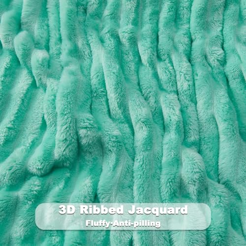 NEWCOSPLAY Fleece Ribbed Cozy Throw Blanket for Couch, Aqua, 50"x60" - color: Aqua Ribbed, size: Throw(50"x60")