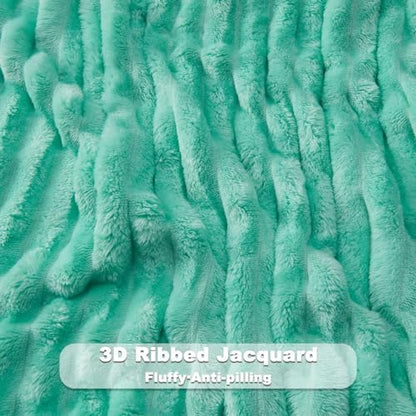 NEWCOSPLAY Fleece Ribbed Cozy Throw Blanket for Couch, Aqua, 50"x60" - color: Aqua Ribbed, size: Throw(50"x60")