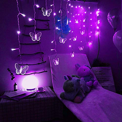 Butterfly Curtain Lights, 4.9ft 48 LED USB Window Fairy Lights 10 Butterflies 8 Modes Firefly Twinkle Timer String Lights with Remote for Room Bedroom Wall Ceiling Party Wedding Christmas - color: Purple, size: 4.9ft