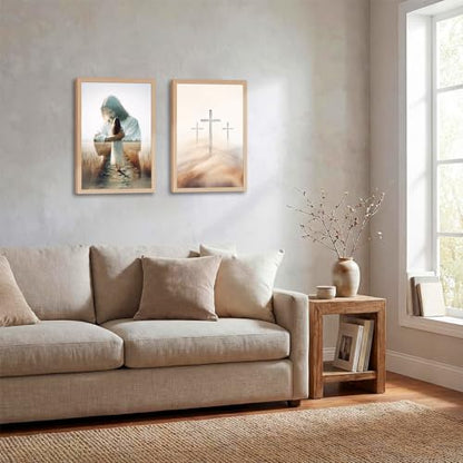 2pcs Framed Christian Wall Art Jesus Embracing Woman & Three Crosses16x24in - color: Jesus Woman Cross, size: 16x24in