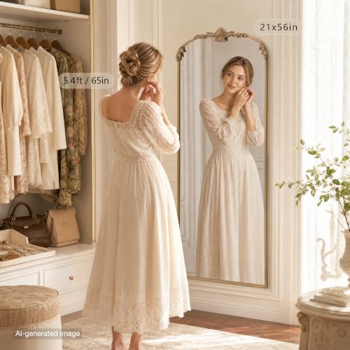 Besdomus Vintage Full Length Mirrors: 21"x56" Antique Gold Arched Mirrors - size: 56"L x 21"W
