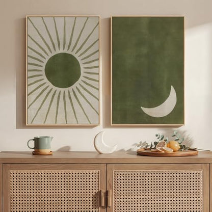 Framed Green Boho Abstract Mid Century Modern Wall Art Bedroom, 16x24 Inch - color: Green Beige, size: 16" W x 24" H x 2Pcs