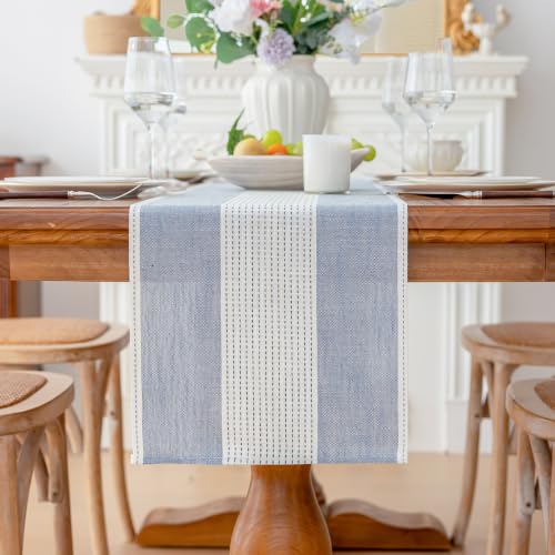Line Macrame Table Runner, Blue Table Runners 36 Inches Long - color: Blue, size: 13"x36"