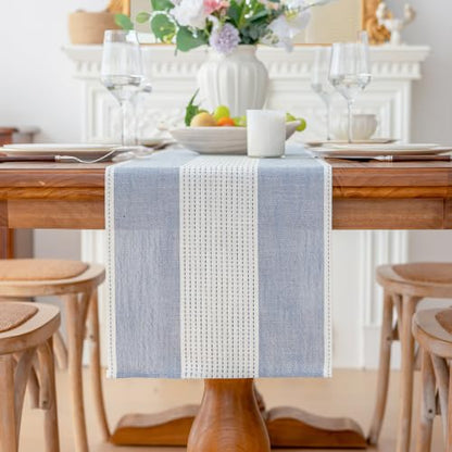 Line Macrame Table Runner, Blue Table Runners 48 Inches Long - color: Blue, size: 13"x48
