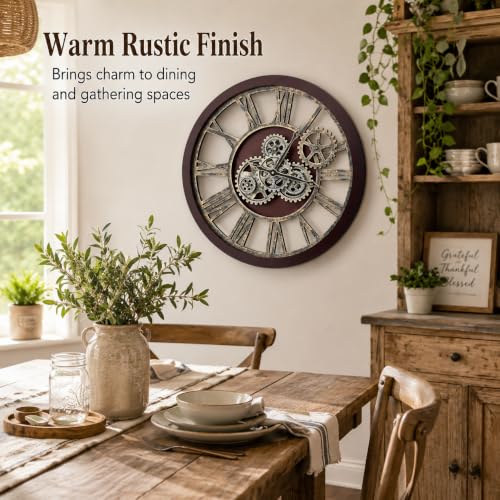 The B-Style Large Wall Clock, 24 inch, Cherry Red and Bronze - color: Cherry Red and Bronze, size: 24 inch (60 cm)