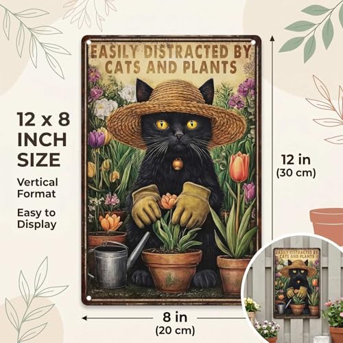 PEACHGARDEN Funny Cat Signs, Metal Garden Signs for Outside, 8x12 Inch - color: Funny Cat Signs, size: 20X30cm(12*8in)