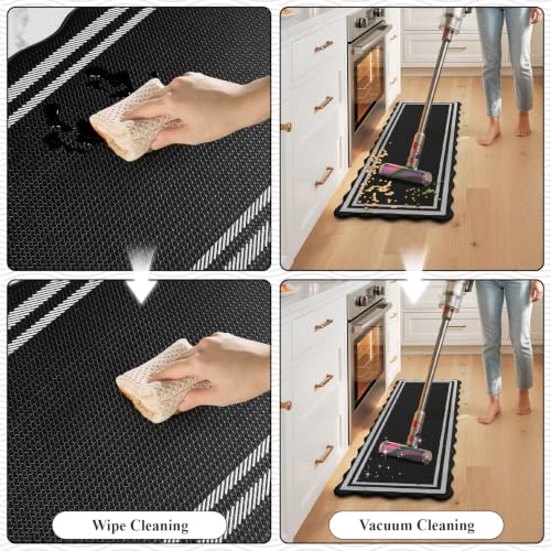 KIMODE Kitchen Mats Cushioned Anti Fatigue,Farmhouse Kitchen Rugs Sets of 2 - color: Black/White, size: 17.3" x 47"+17.3" x 29"--0.47 inches