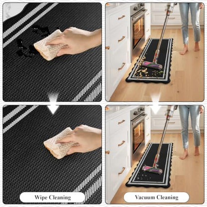 KIMODE Kitchen Mats Cushioned Anti Fatigue,Farmhouse Kitchen Rugs Sets of 2 - color: Black/White, size: 17.3" x 47"+17.3" x 29"--0.47 inches