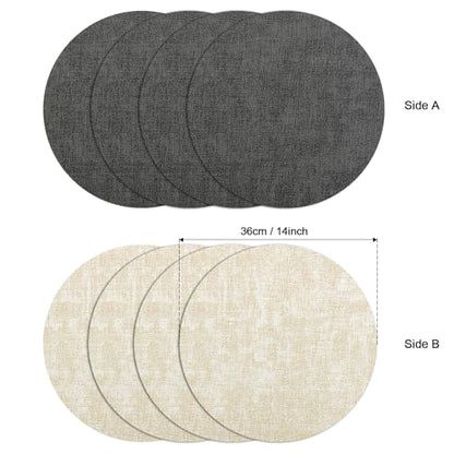 Myir JUN 14" Round Placemats Set of 4, Reversible Dual-Color Place Mats - color: Gray Cream-white
